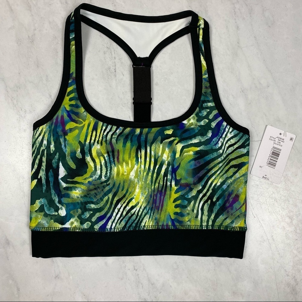 Josie: Colorful Vibrant Solstice‎ Print Supportive Racerback Sports Bra XS (NWT)